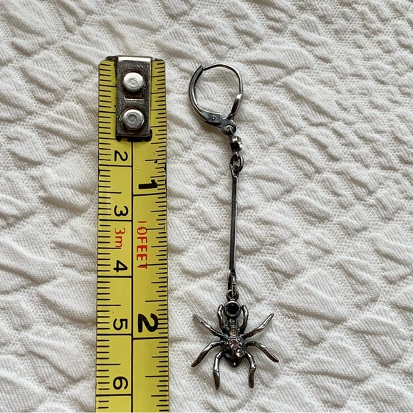 Dangling Silver Tone Spider Earrings with Crystals - Picture 3 of 6